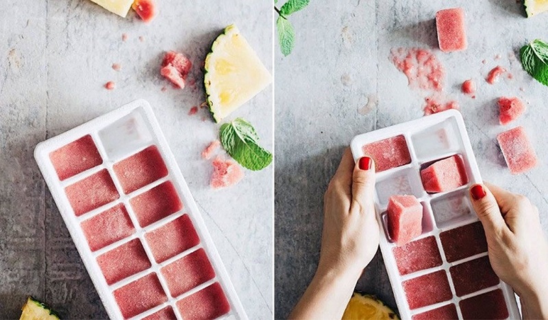 Thực hiện theo công thức và bỏ vào khay đá dùng dần vừa làm trắng da vừa se khít lỗ chân lông rất tốt