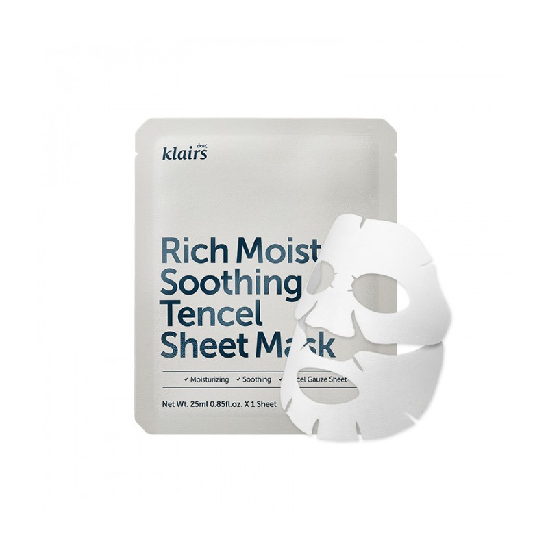 Chăm sóc da với mặt nạ giấy Klairs Rich Moist Soothing Tencel Sheet Mask. Chăm sóc da với mặt nạ giấy Klairs Rich Moist Soothing Tencel Sheet Mask.