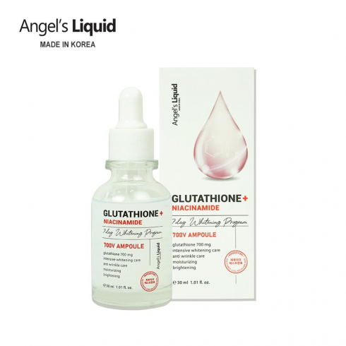 Serum Dưỡng Trắng Se Khít Lỗ Chân Lông Angel's Liquid Glutathione + 5% Niacinamide 7Day Whitening Program 700V-Ampoule giúp dưỡng trắng da từ sâu bên trong nhằm cải thiện các vấn đề da thâm, sạm nám, tối màu, xỉn màu... đồng thời tăng cường chống oxy hóa, chống lão hóa, duy trì độ ẩm giúp kiểm soát dầu, mụn & thu nhỏ lỗ chân lông.